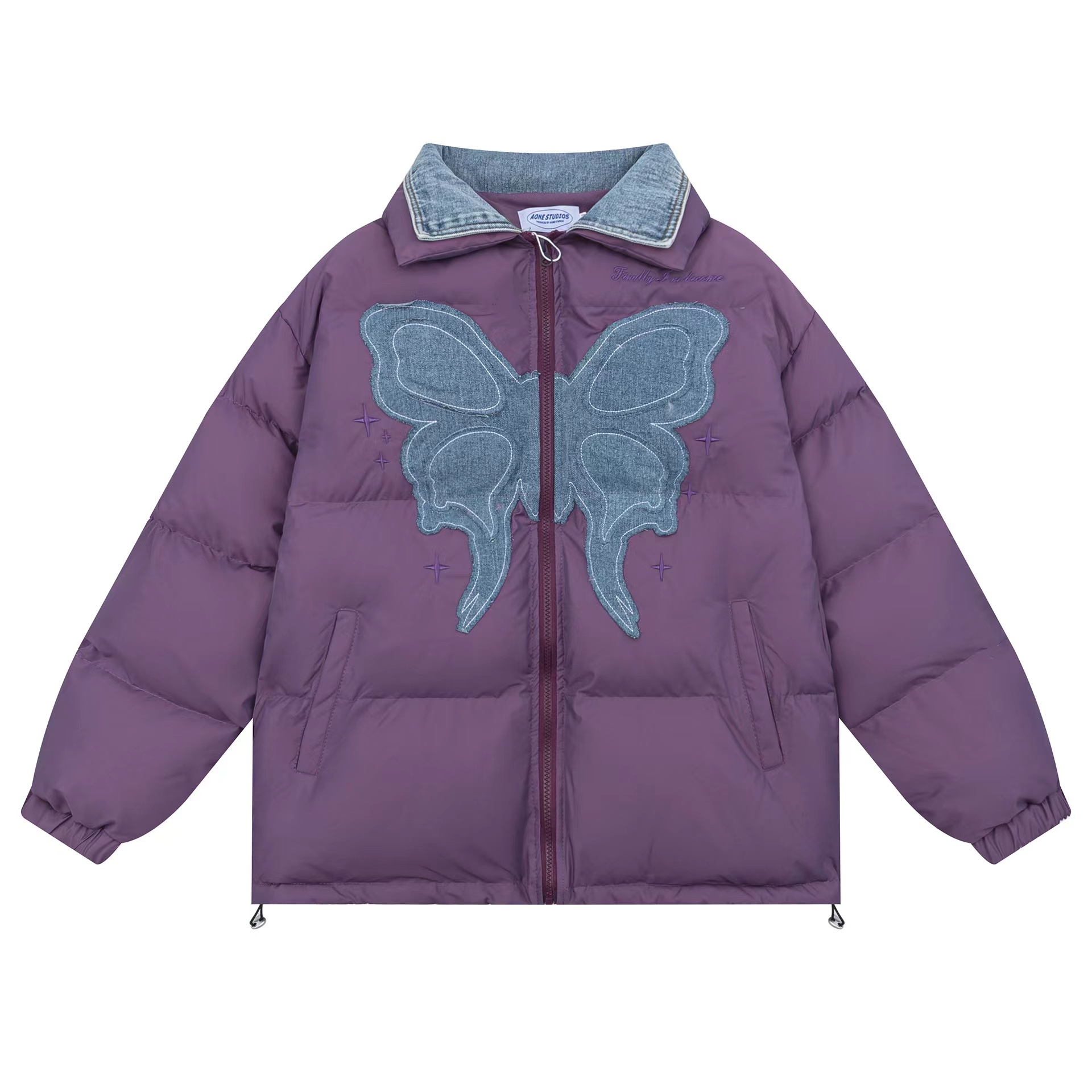 牛仔蝴蝶貼布鋪棉外套