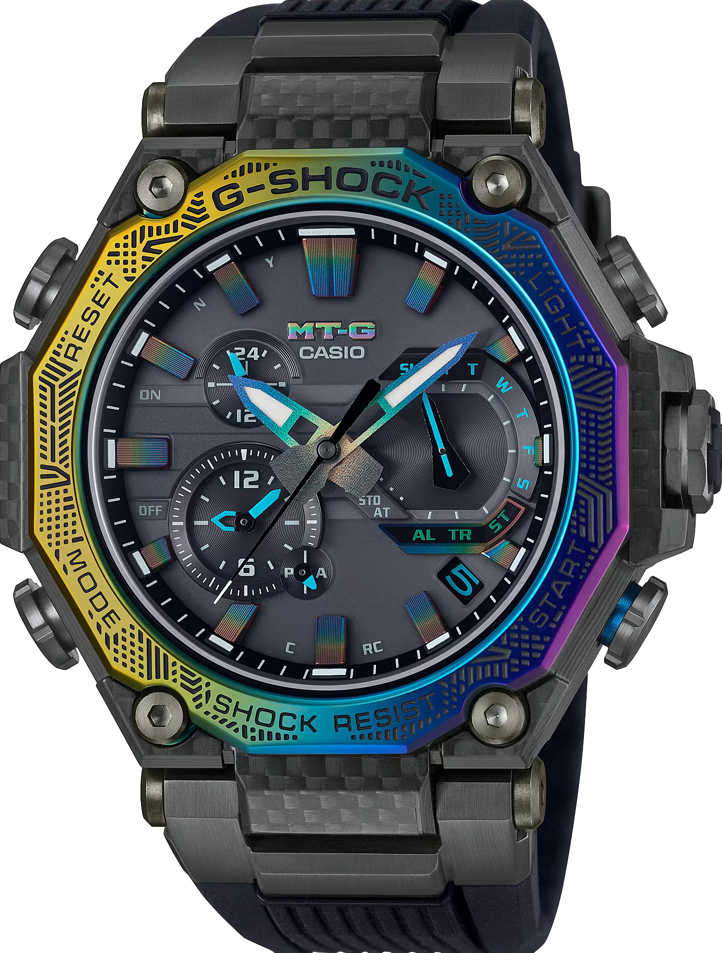 萬年鐘錶 - G-SHOCK  MT-G系列  彩虹玻璃纖維藍芽 + 電波 太陽能耐震男錶   MTG-B2000YR-1A  錶徑 : 50mm