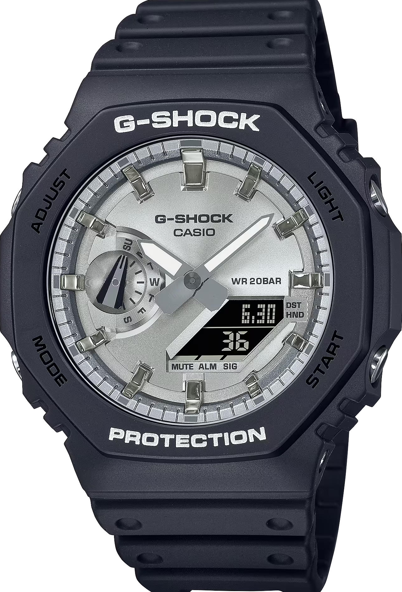 萬年鐘錶 - G-SHOCK 金屬面板光澤感八角錶殼電子錶  GA-2100SB-1A 錶徑 : 48.5 mm