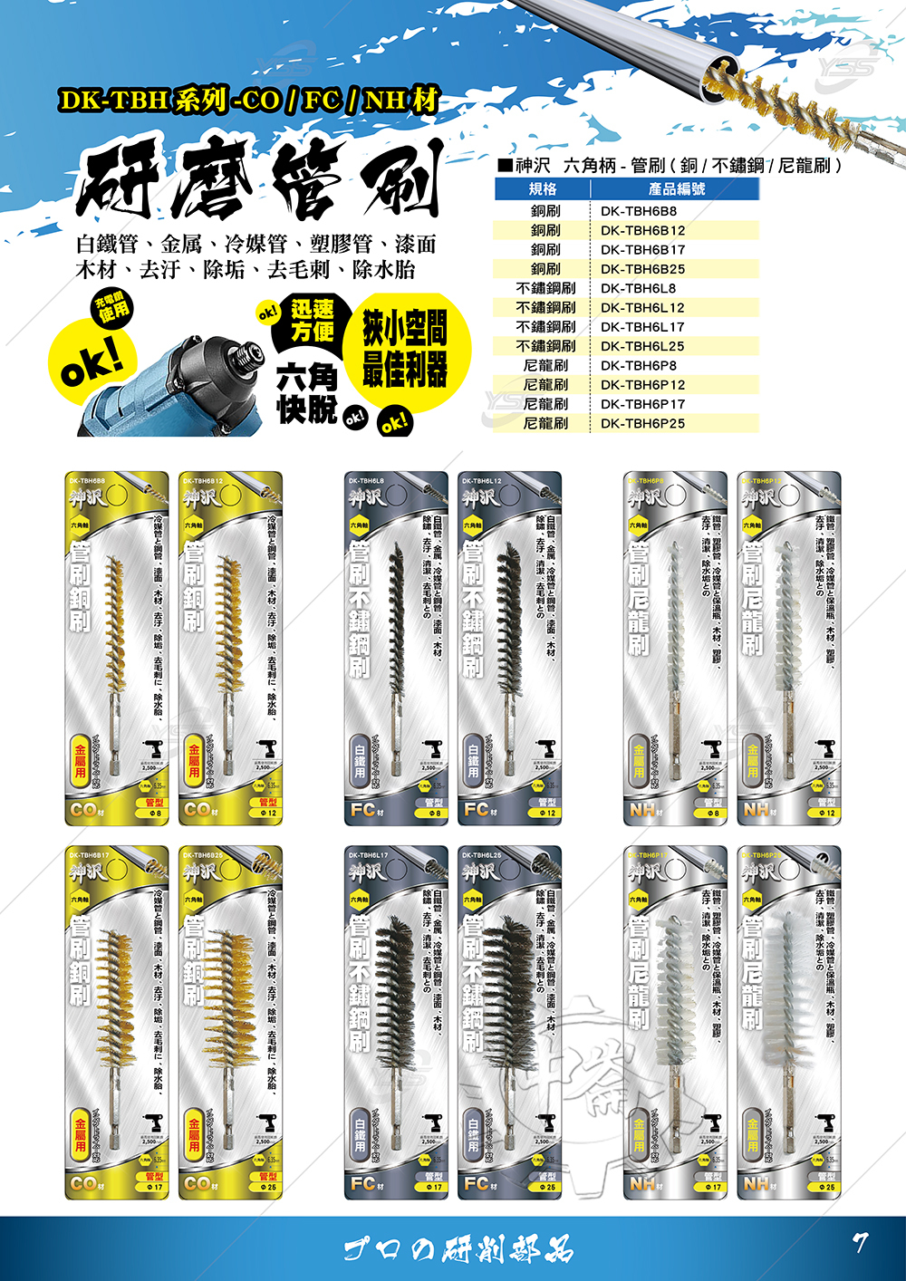 ＊中崙五金【附發票】神沢 金屬用六角柄研磨管刷 銅刷DK-TBH6B8/TBH6B12/TBH6B17/TBH6B25