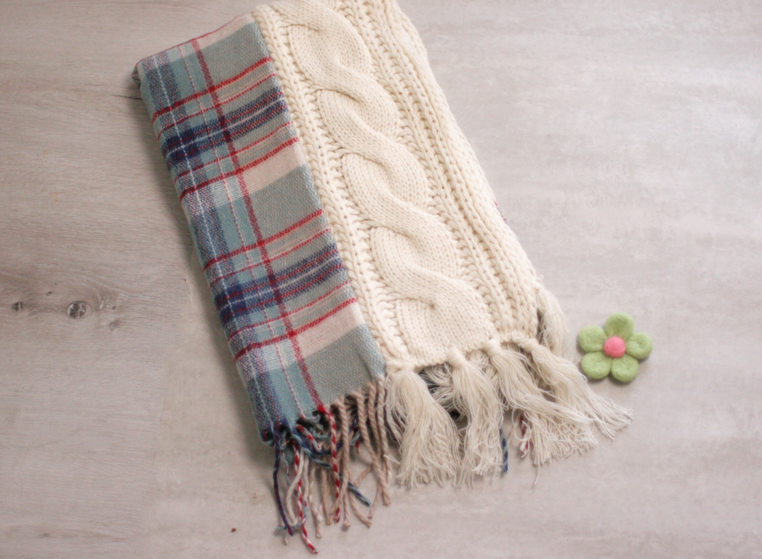 絞花X格子拼接頸巾【日本直送】