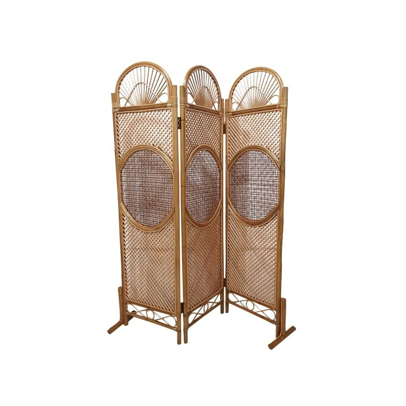 Beige Oval EULALIE Rattan Room Divider