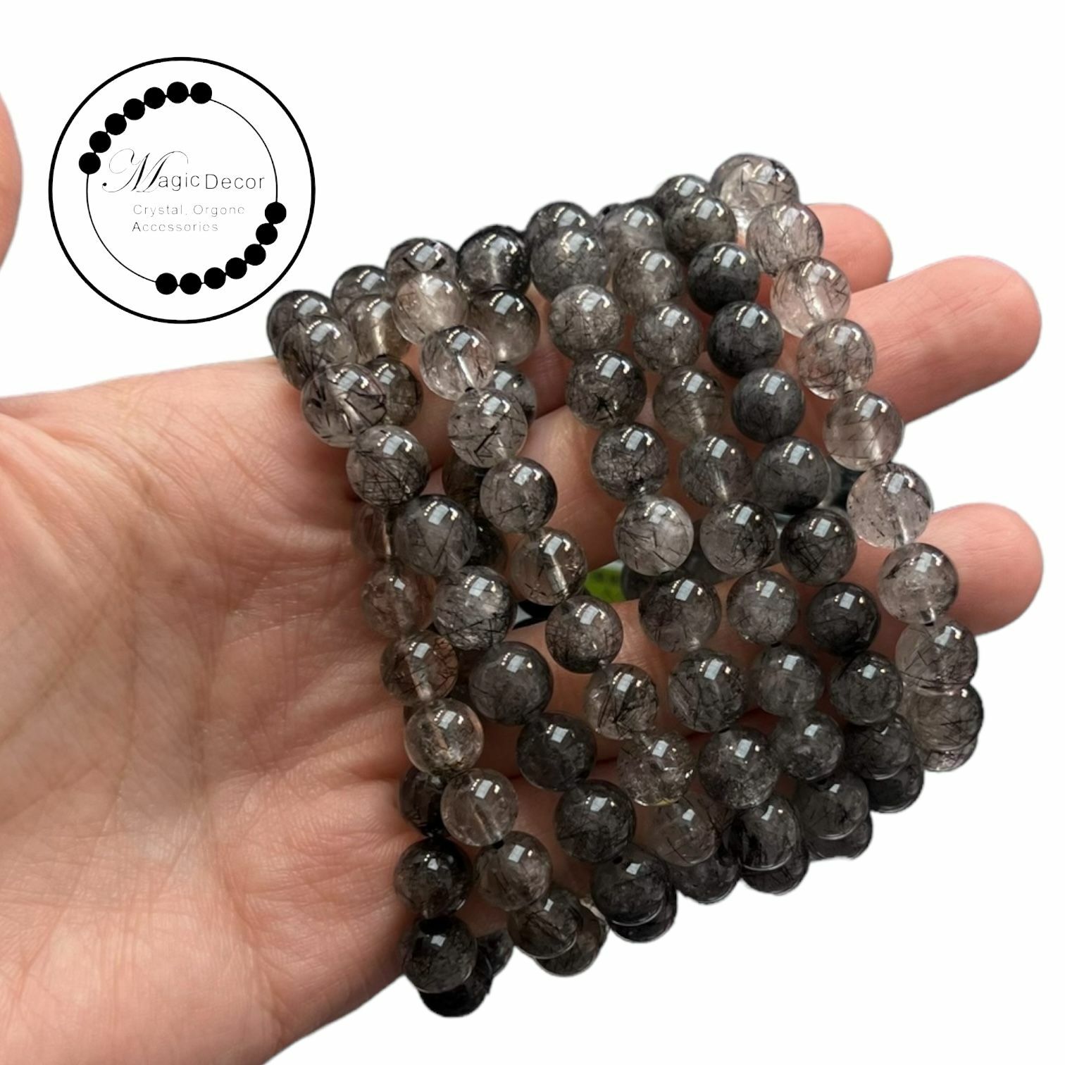 260117 - C34 8mm+雪花幽靈黑髮晶手串