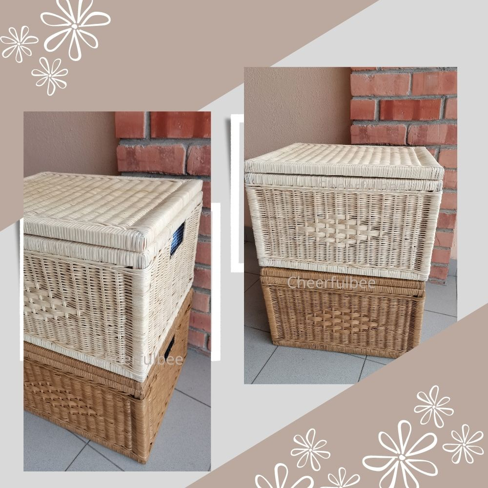 Anaïs Removable Lining with Velcro Rattan Storage Basket with Cover
