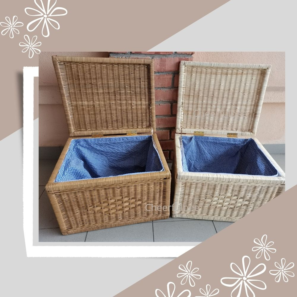 Anaïs Removable Lining with Velcro Rattan Storage Basket with Cover