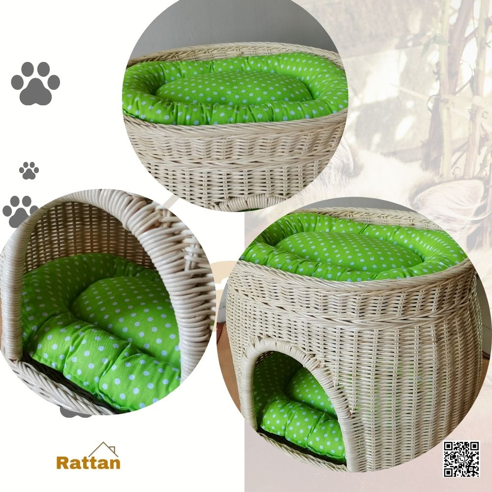 Handmade Rattan Two Tier Cat House Basket