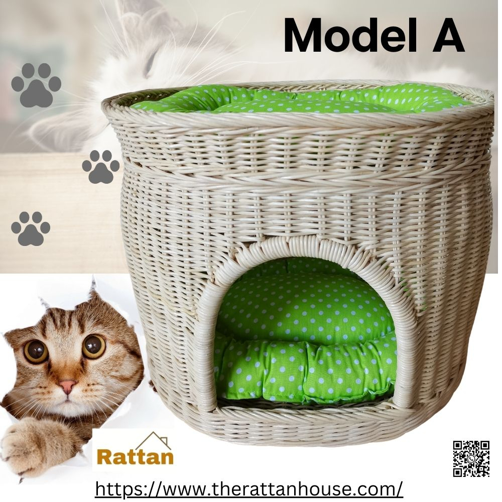 Handmade Rattan Two Tier Cat House Basket