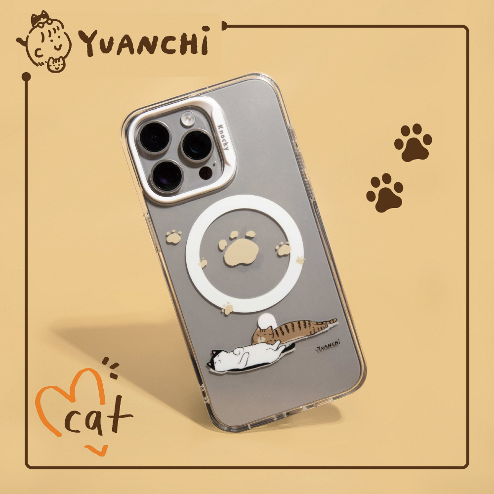 【Knocky x 元綺YUANCHi】『躺躺貓咪』 iPhone 15系列 透明手機保護殼（支援MagSafe）