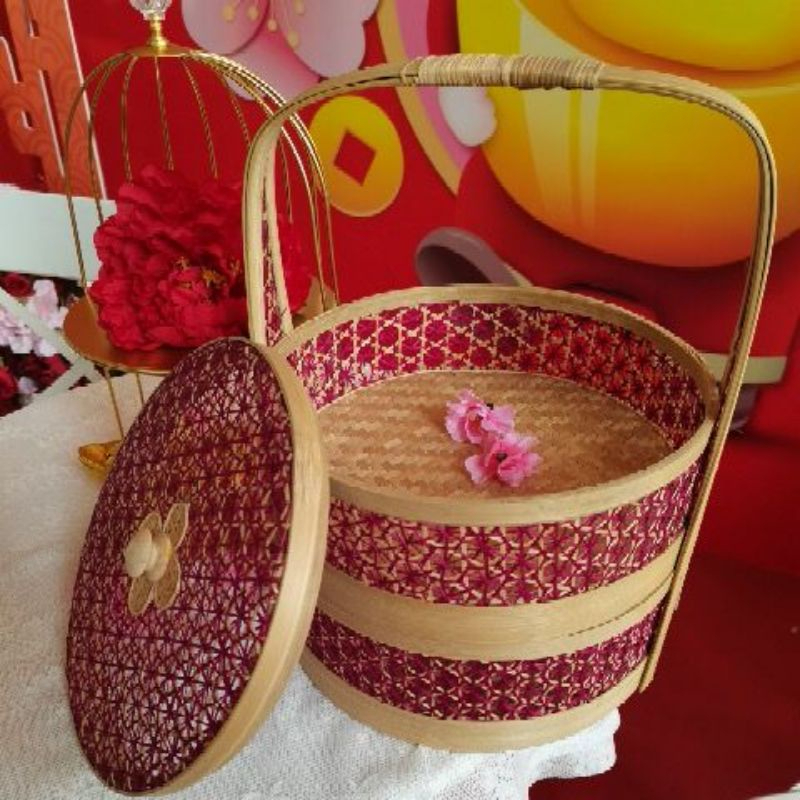 2 Layer Traditional Handmade Bamboo Tiffin Hamper Basket