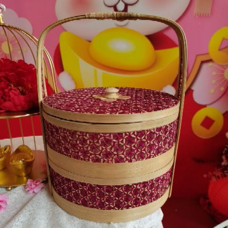 2 Layer Traditional Handmade Bamboo Tiffin Hamper Basket