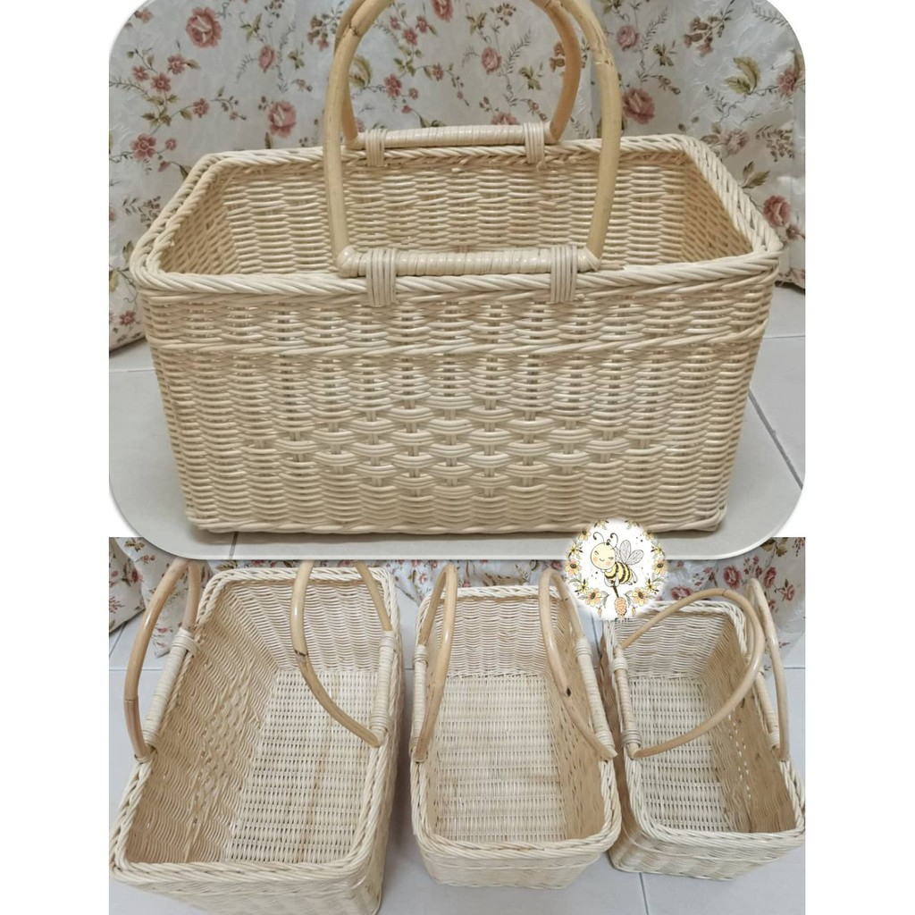 Beige Rectangle Rattan basket Hand-held picnic basket