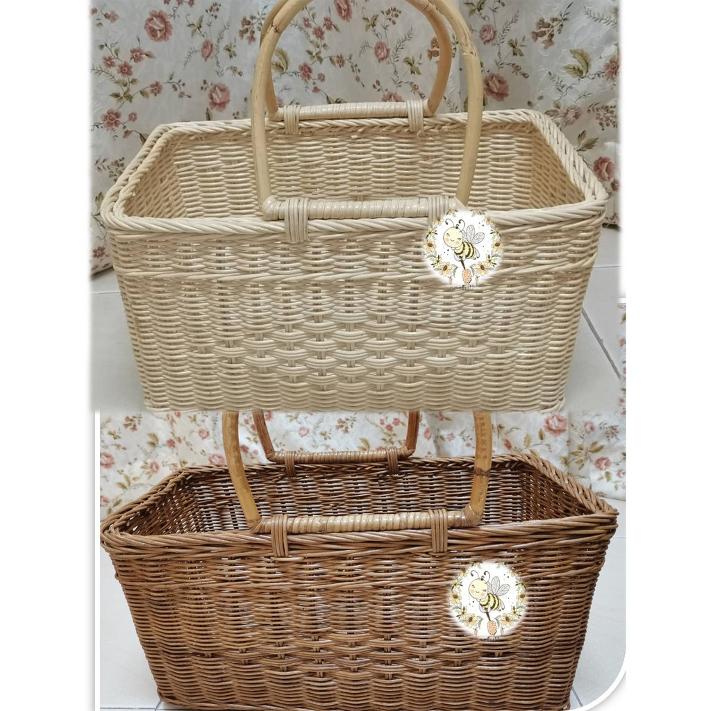 Brown Rectangle Rattan basket Hand-held picnic basket