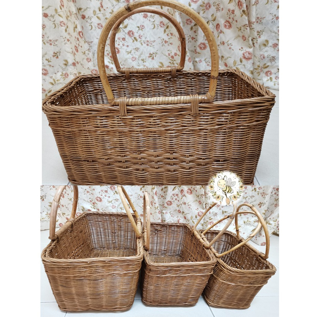 Brown Rectangle Rattan basket Hand-held picnic basket