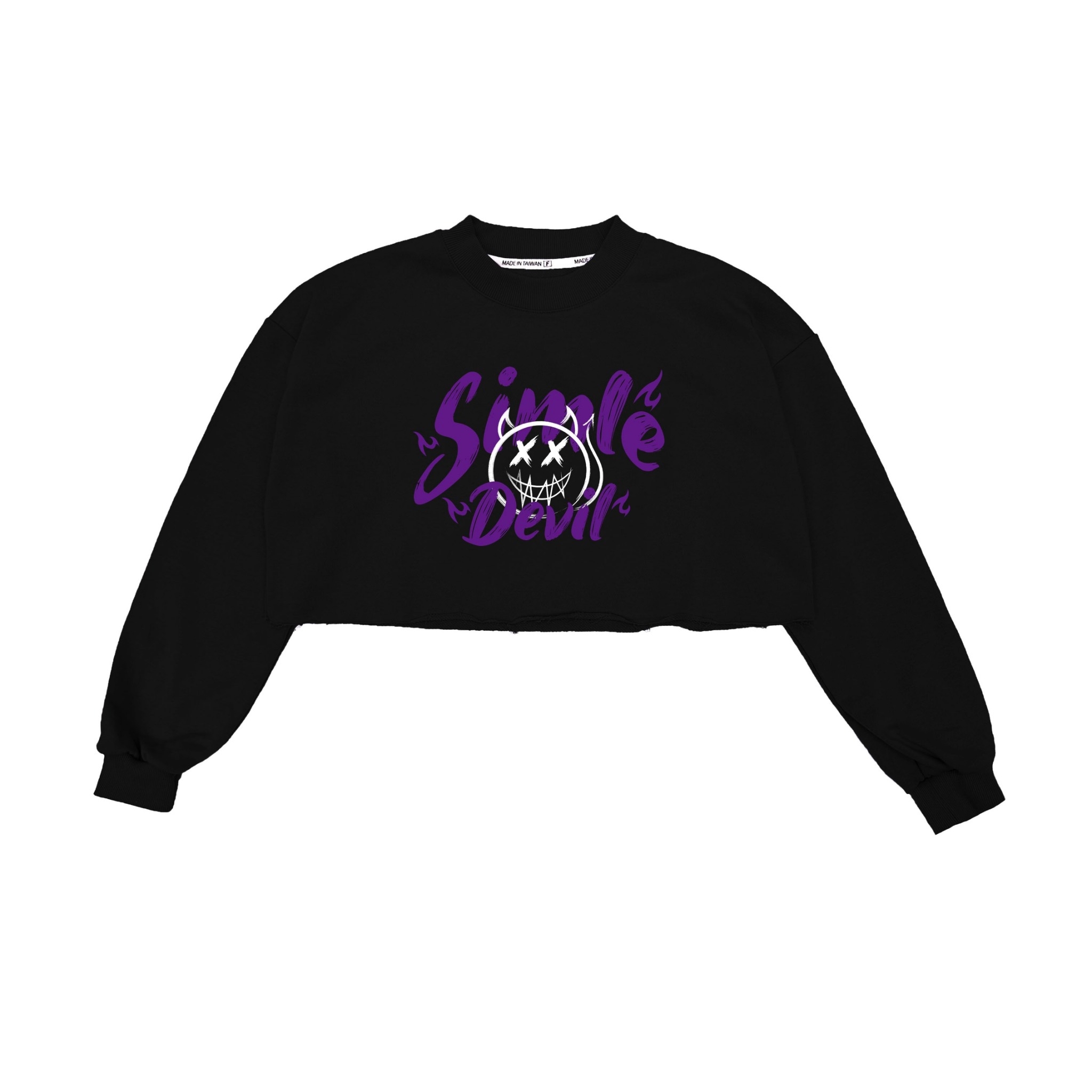 MAXXC 微笑惡魔短版大學T-黑