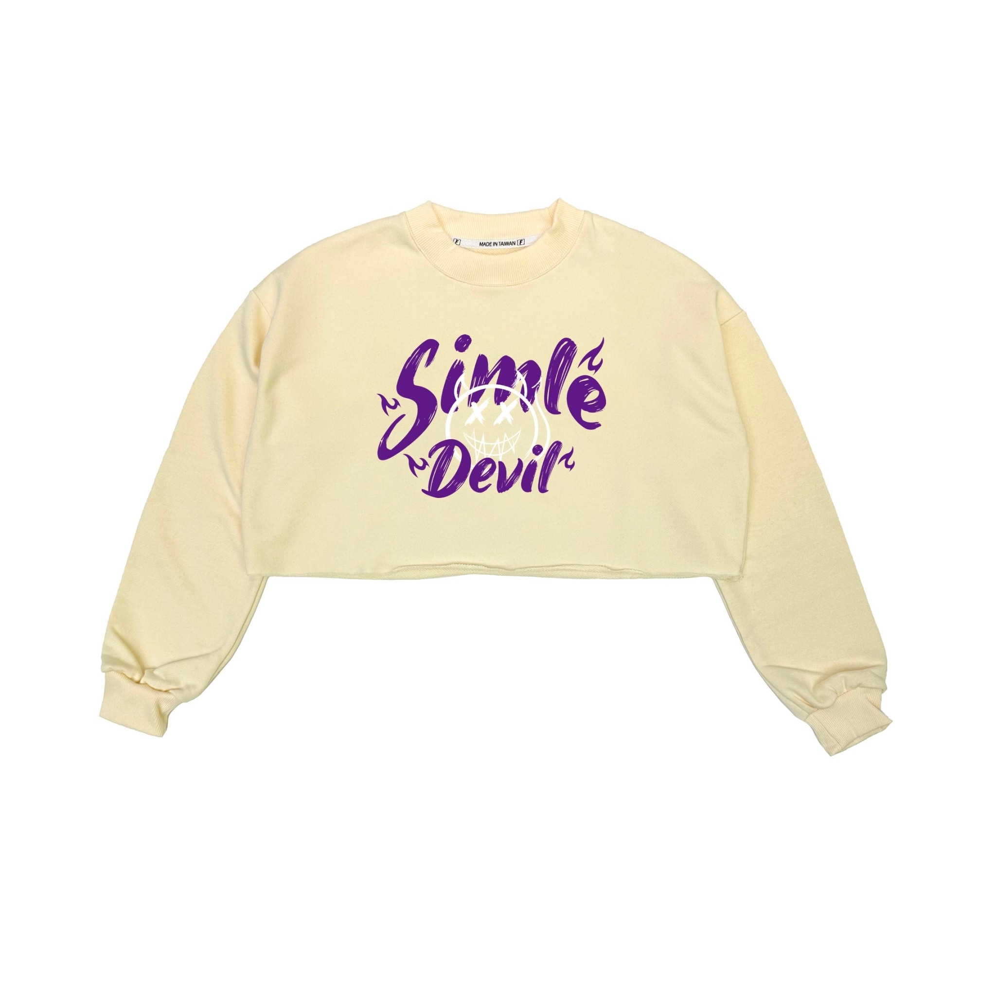 MAXXC 微笑惡魔短版大學T-奶油