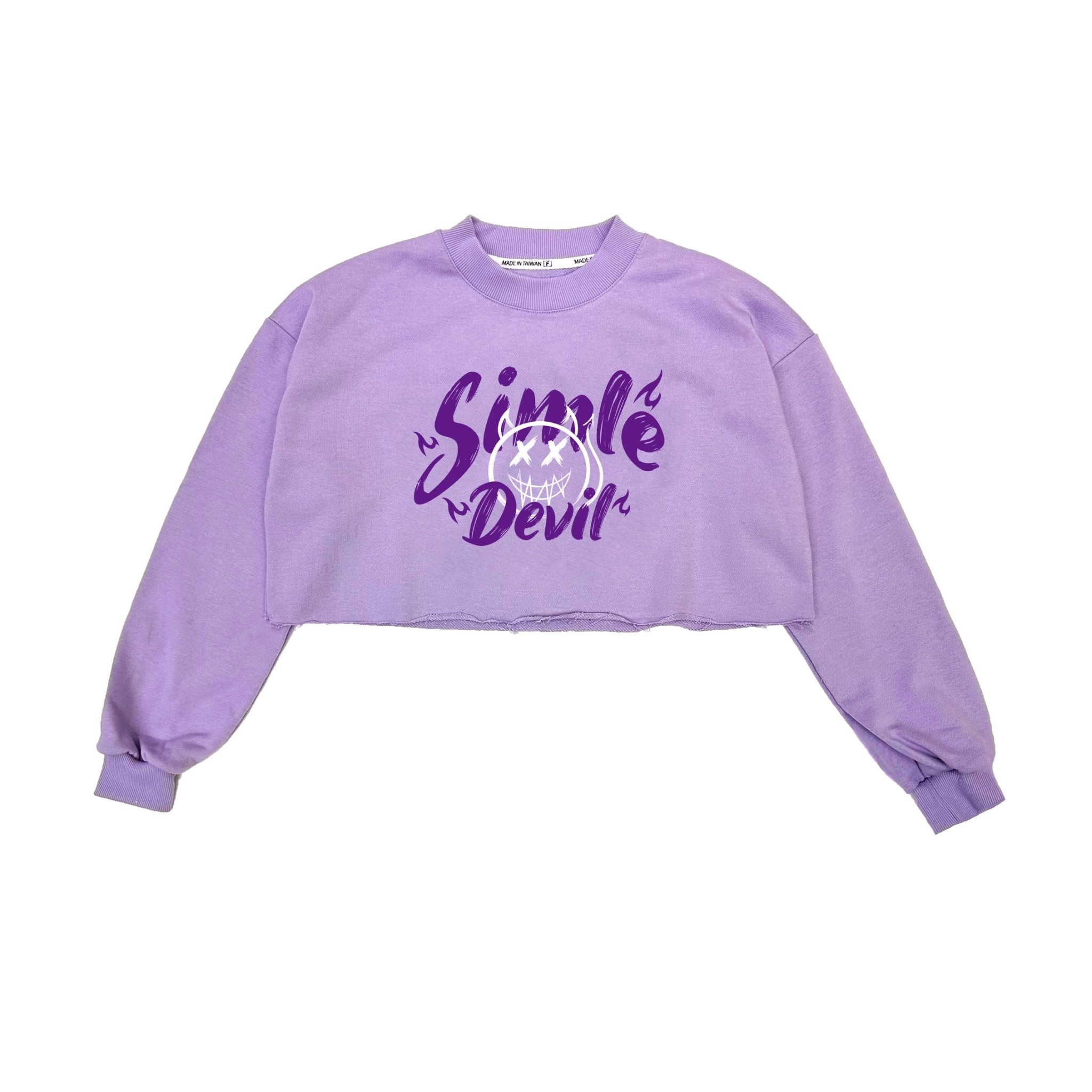 MAXXC 微笑惡魔短版大學T-粉紫