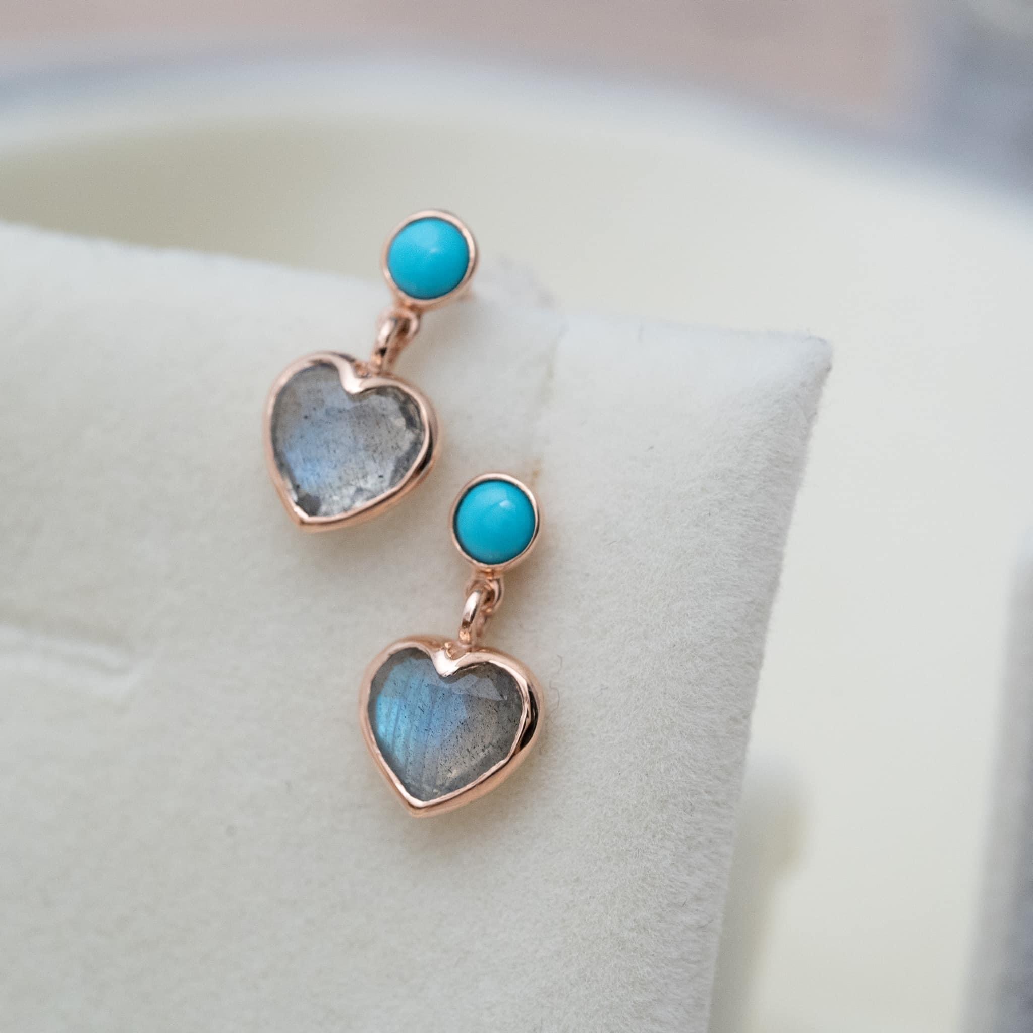 14k gold 愛心拉長石耳環