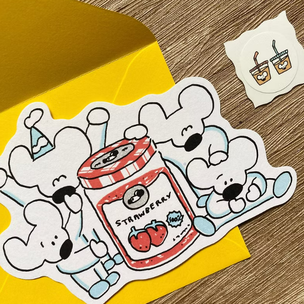 草莓果醬 造型小卡組(內附信封與貼紙)｜1991w2992 台灣