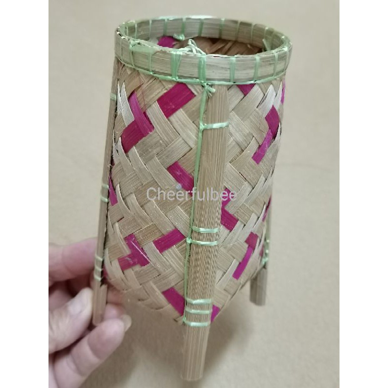 Bamboo Stationery Container Basket with Flower Storage Home Decoration