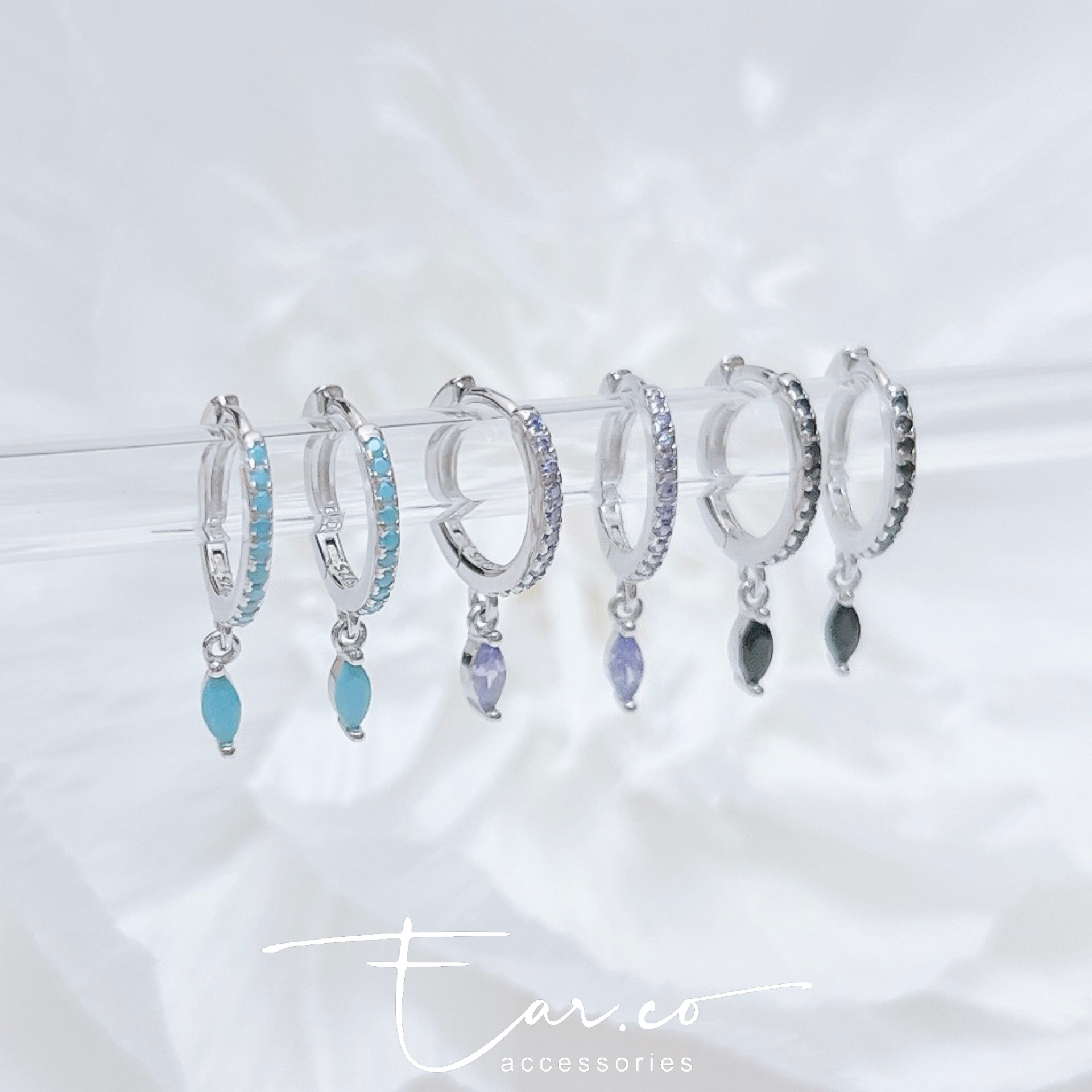 排鑽垂釣小菱形純銀小耳圈 [睡覺不用脫! ] #A986