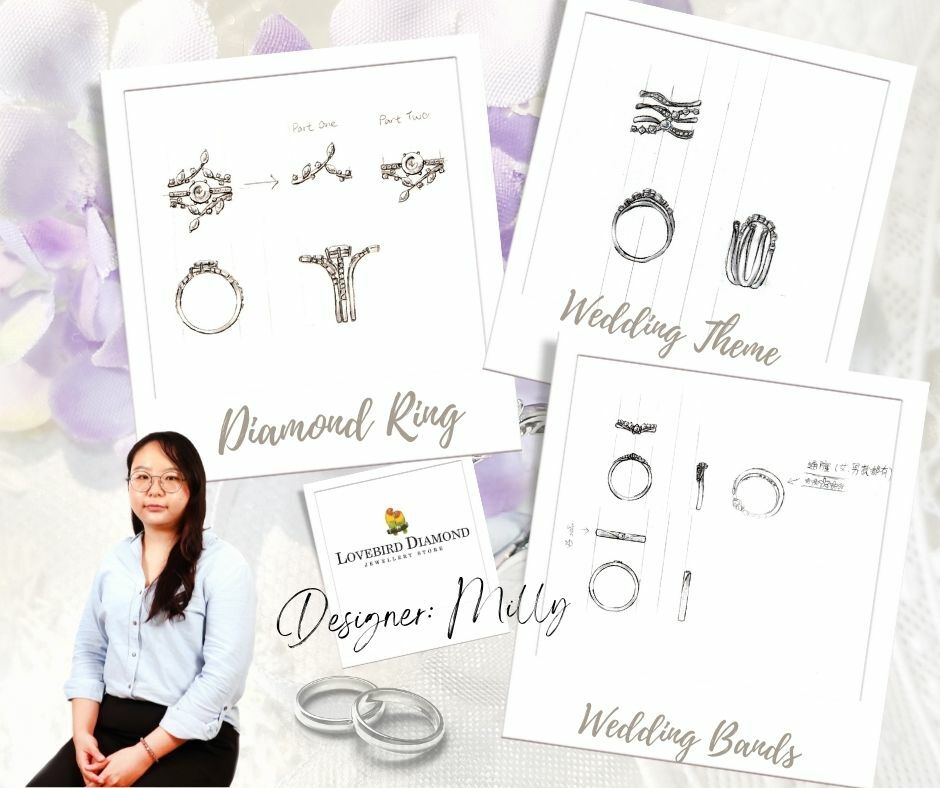 18K白金及玫瑰金天然鑽石結婚戒指