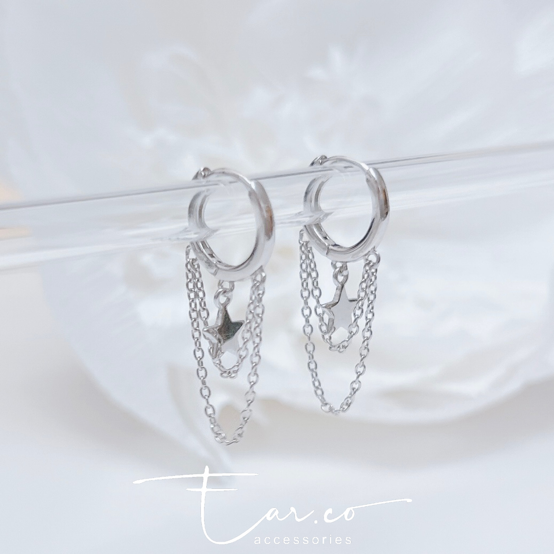 星星流蘇純銀小耳圈 [睡覺不用脫! ] #A987