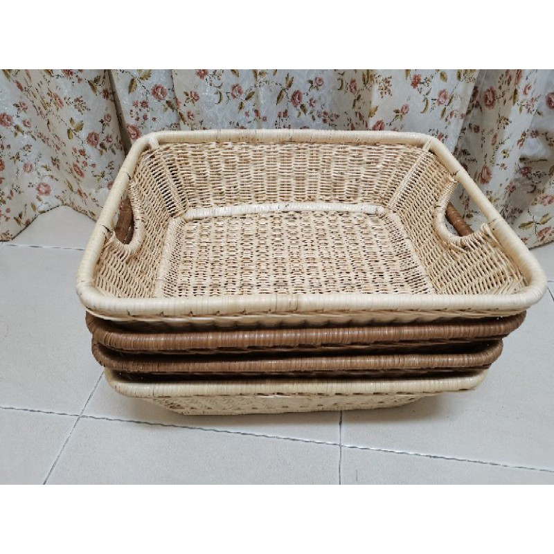 Rattan Basket Picnic Storage Organizer (Beige)