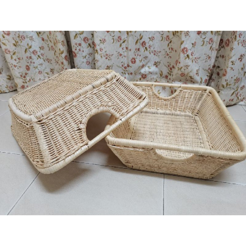 Rattan Basket Picnic Storage Organizer (Beige)