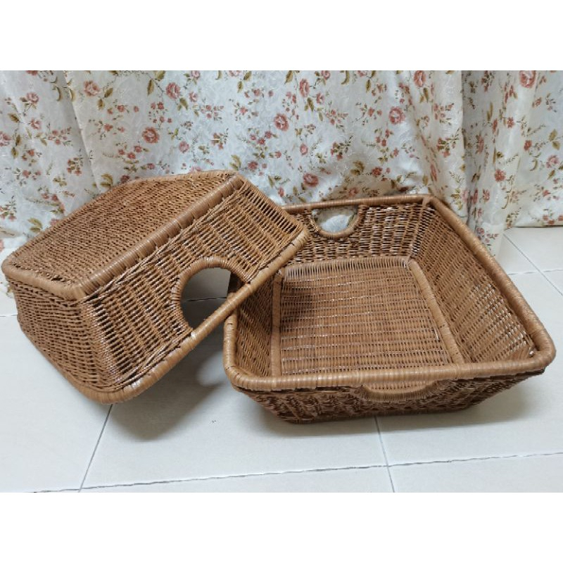 Rattan Basket Picnic Storage Organizer (Brown)