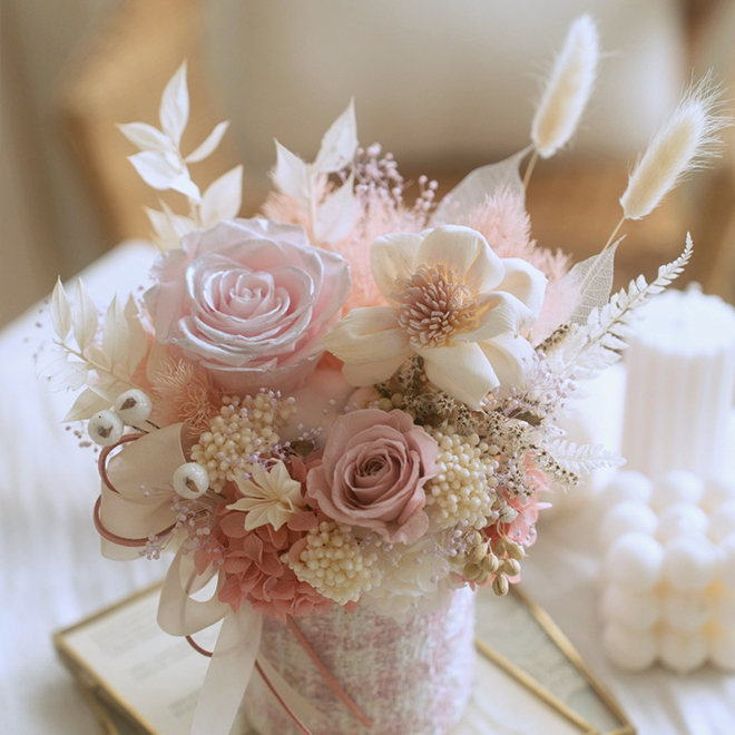 粉色珠光玫瑰 小香風永生盆花