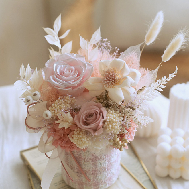 粉色珠光玫瑰 小香風永生盆花