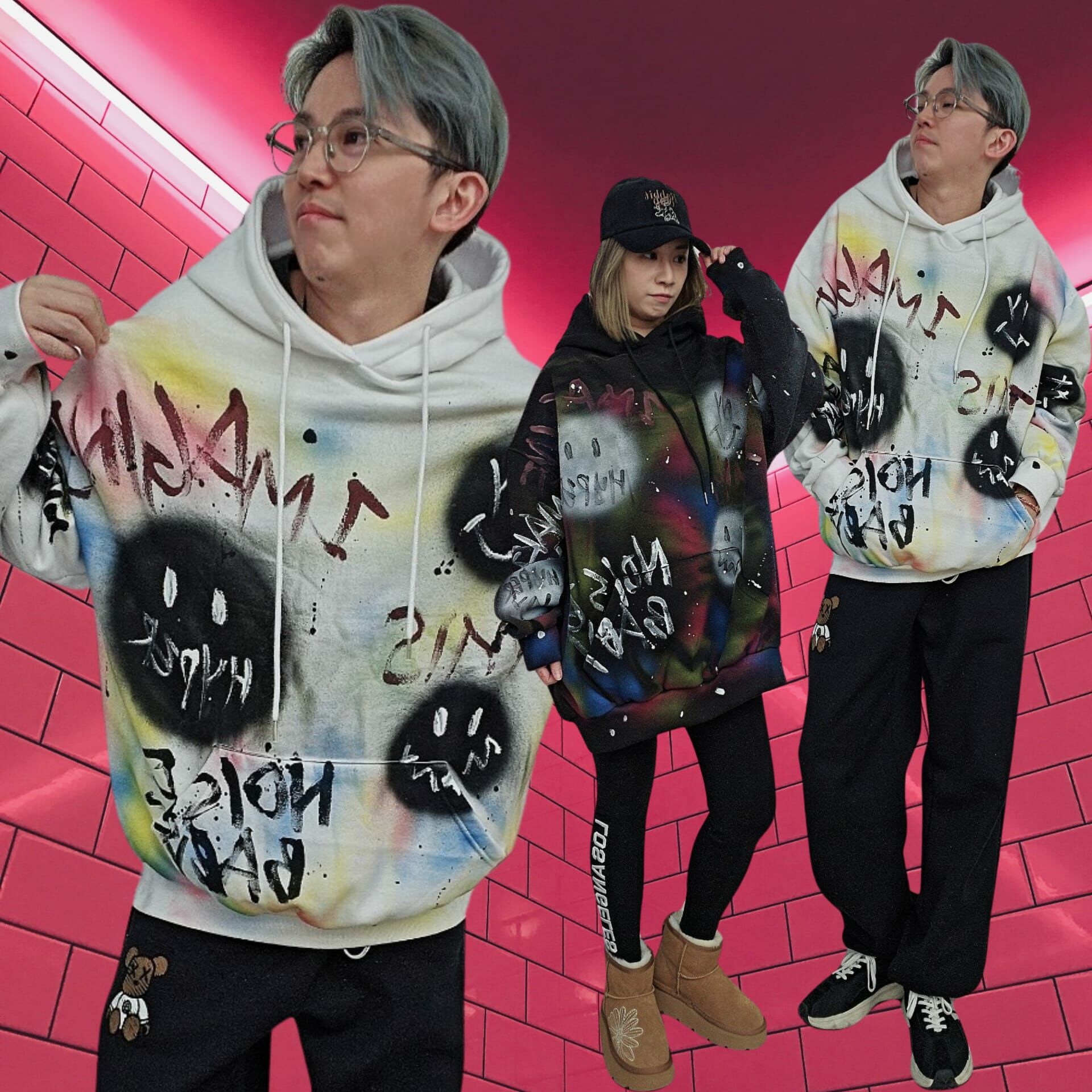 🇰🇷 韓國潮牌 哈哈笑噴墨塗鴉有帽衛衣  原價 $399 (KF319)