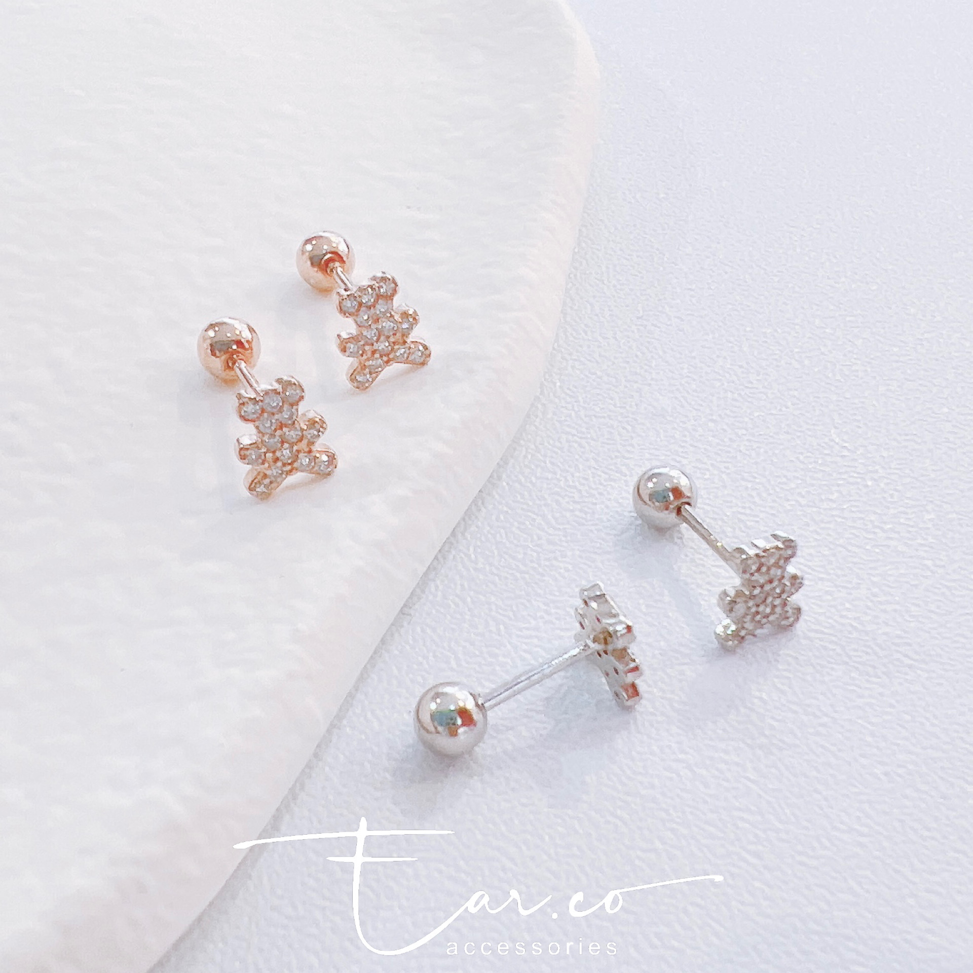 閃石小熊熊純銀耳珠/耳骨釘 [一對]