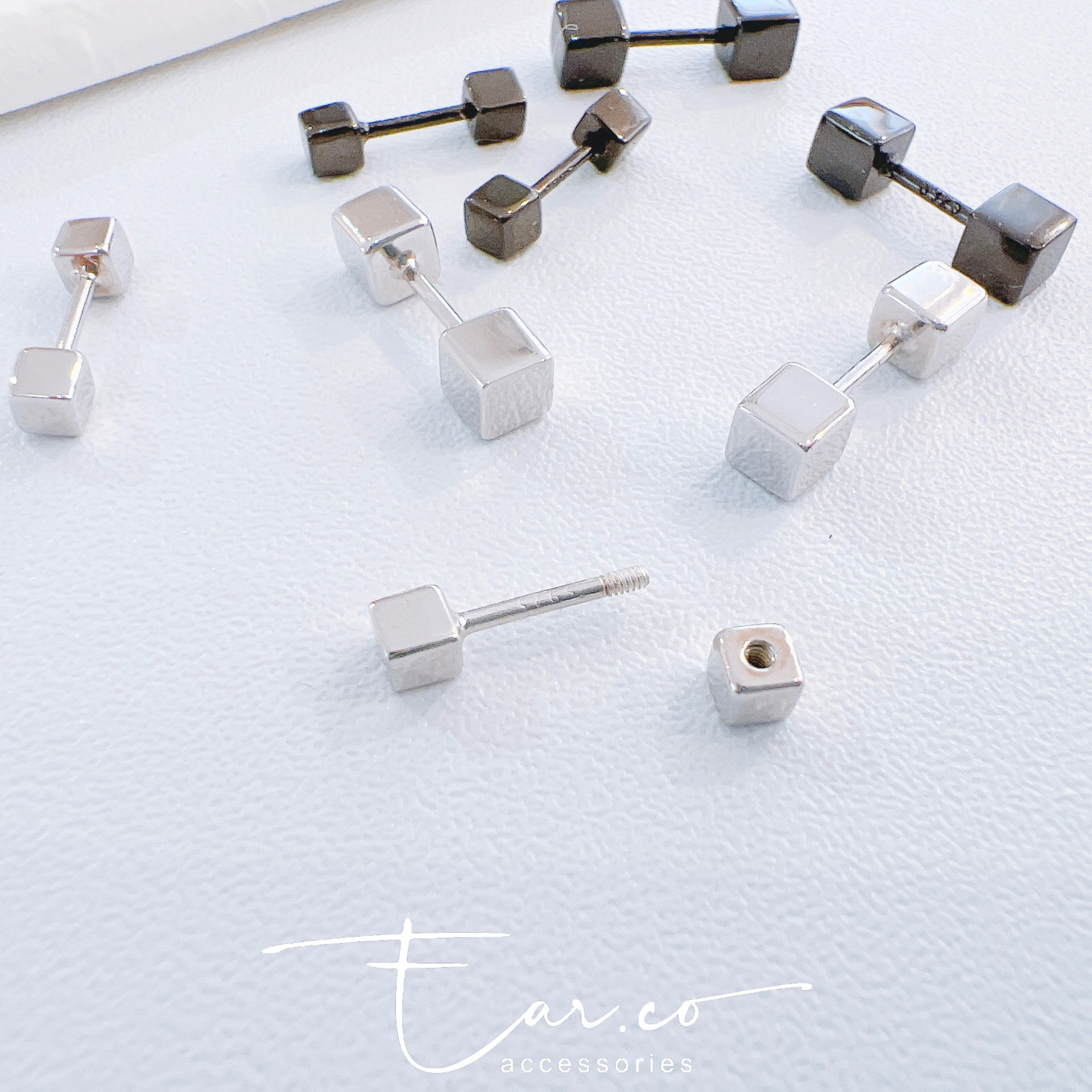 光面小方形純銀耳珠/耳骨釘 [一對]