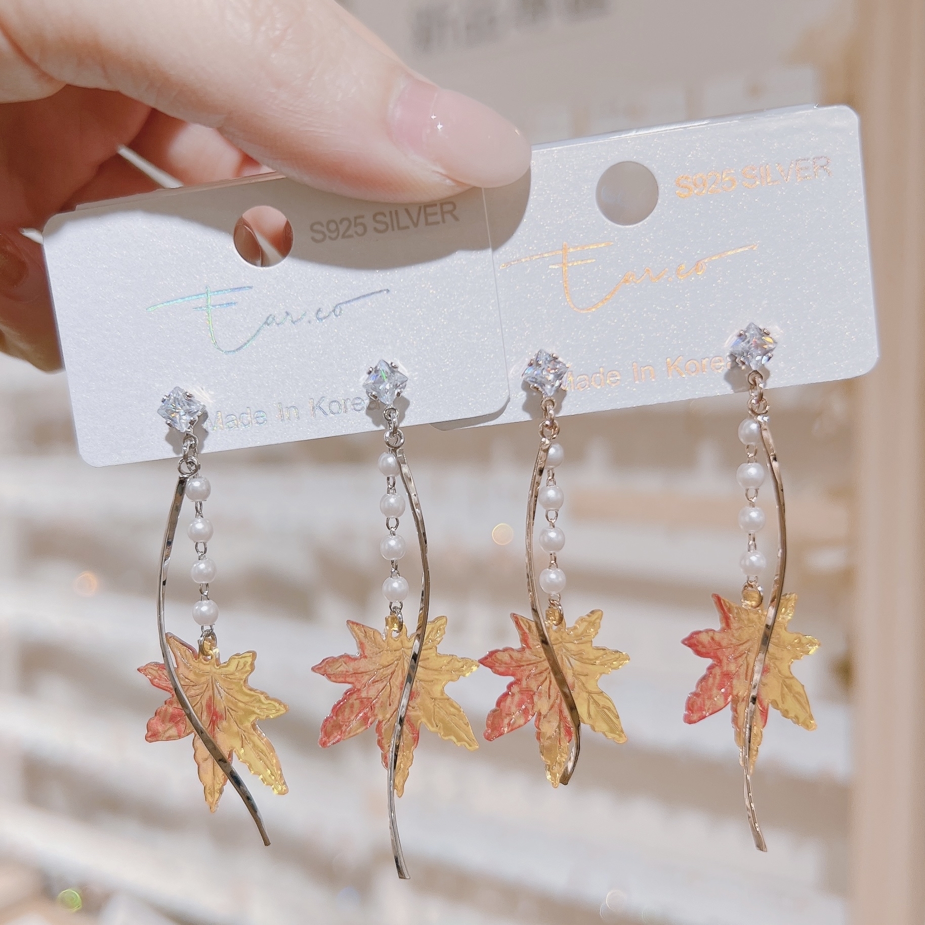 菱形手工波浪珍珠漸變楓葉