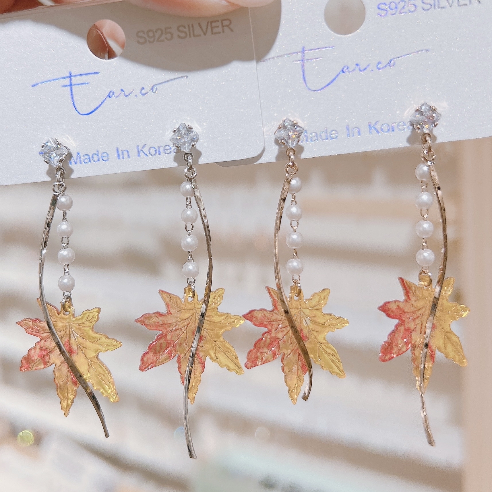 菱形手工波浪珍珠漸變楓葉