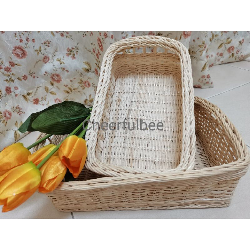 Natural Rattan Rectangular Woven Fruit & Bread Basket Display Basket