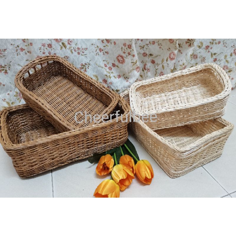 Natural Rattan Rectangular Woven Fruit & Bread Basket Display Basket