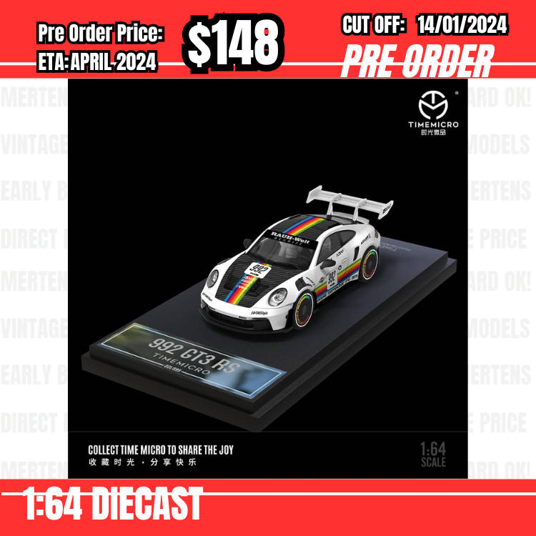 PO-$148 * Time Micro * 1:64 Porsche 992 GT3 RS White #992 [OD06/01]