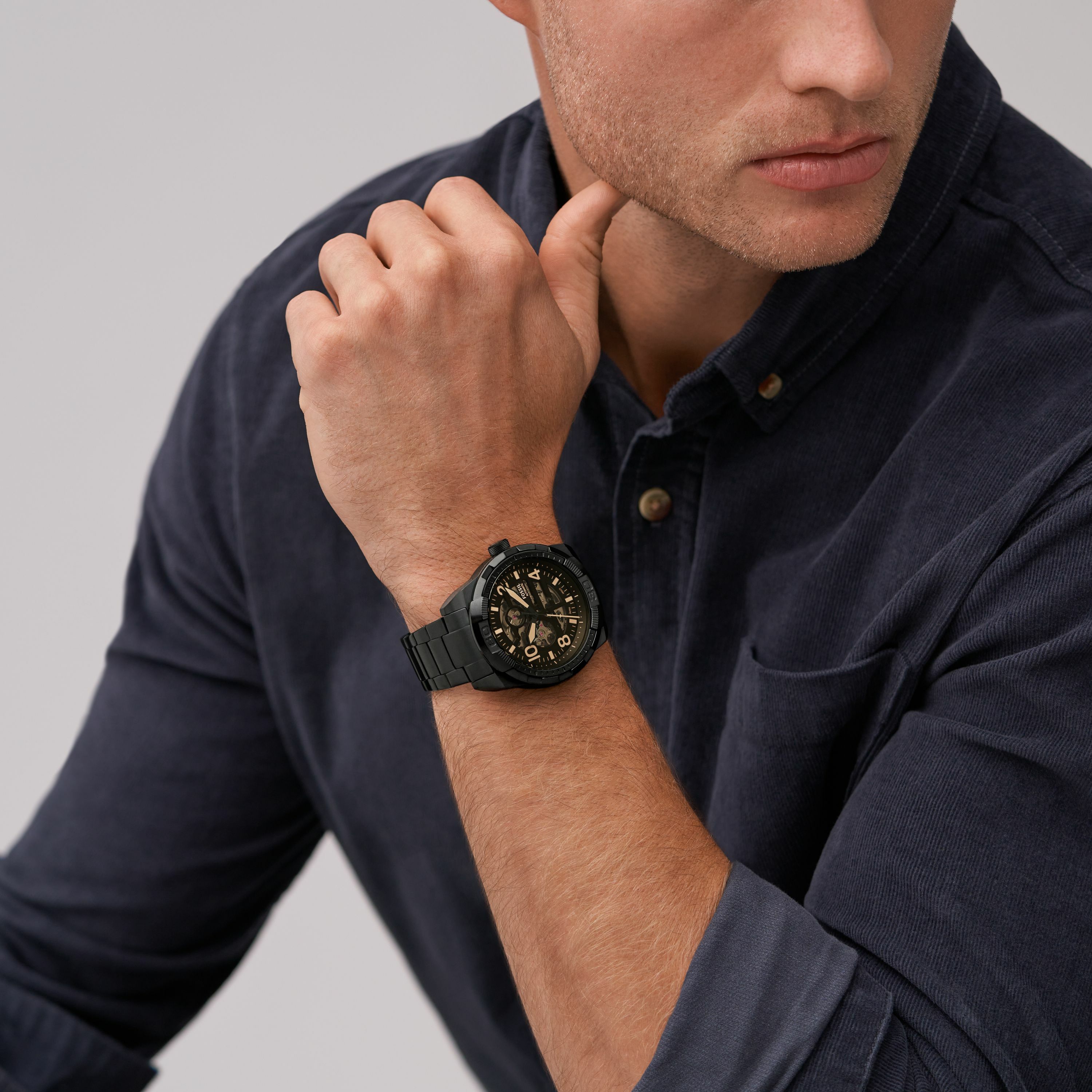 Bronson 布朗森系列機械鏤空手錶 黑色不鏽鋼錶帶 48MM ME3256