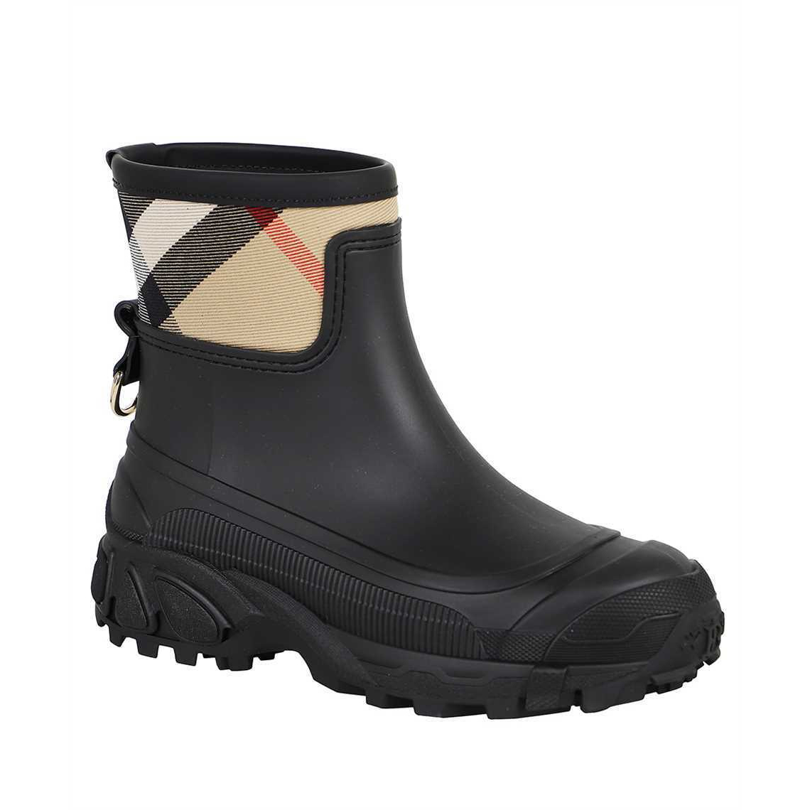 1BR1118-124 BURBERRY Ryan Check Neoprene And Rubber Rainboots Black #80419491 (S-EU-E)