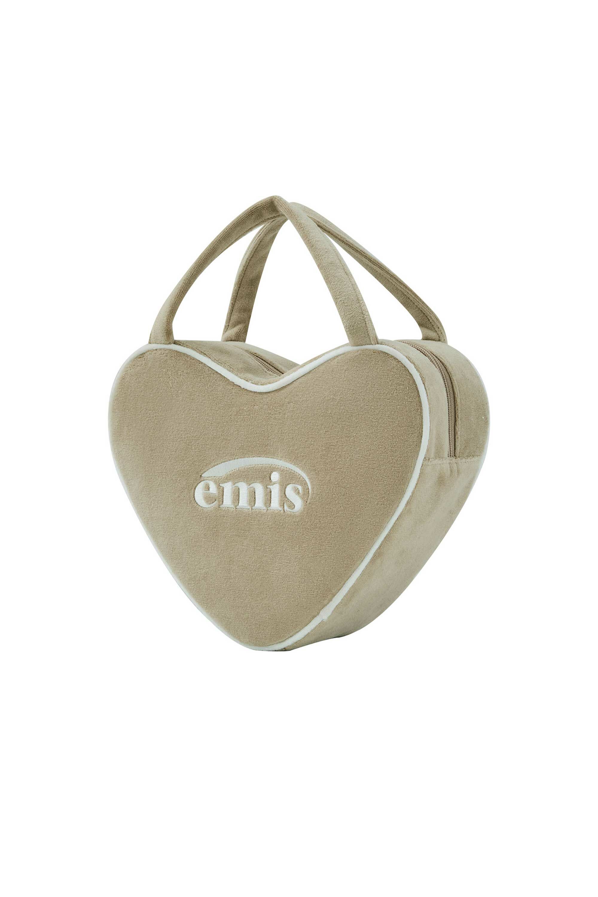 EMIS - VELOUR HEART TOTE BAG-BEIGE