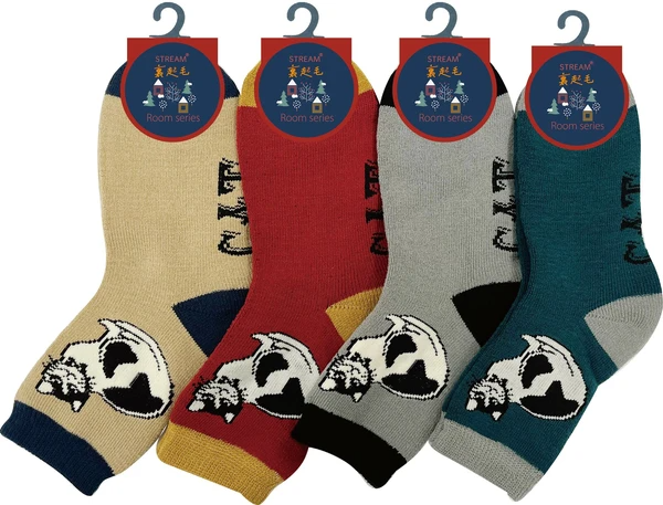 貓圖案內起毛家居襪