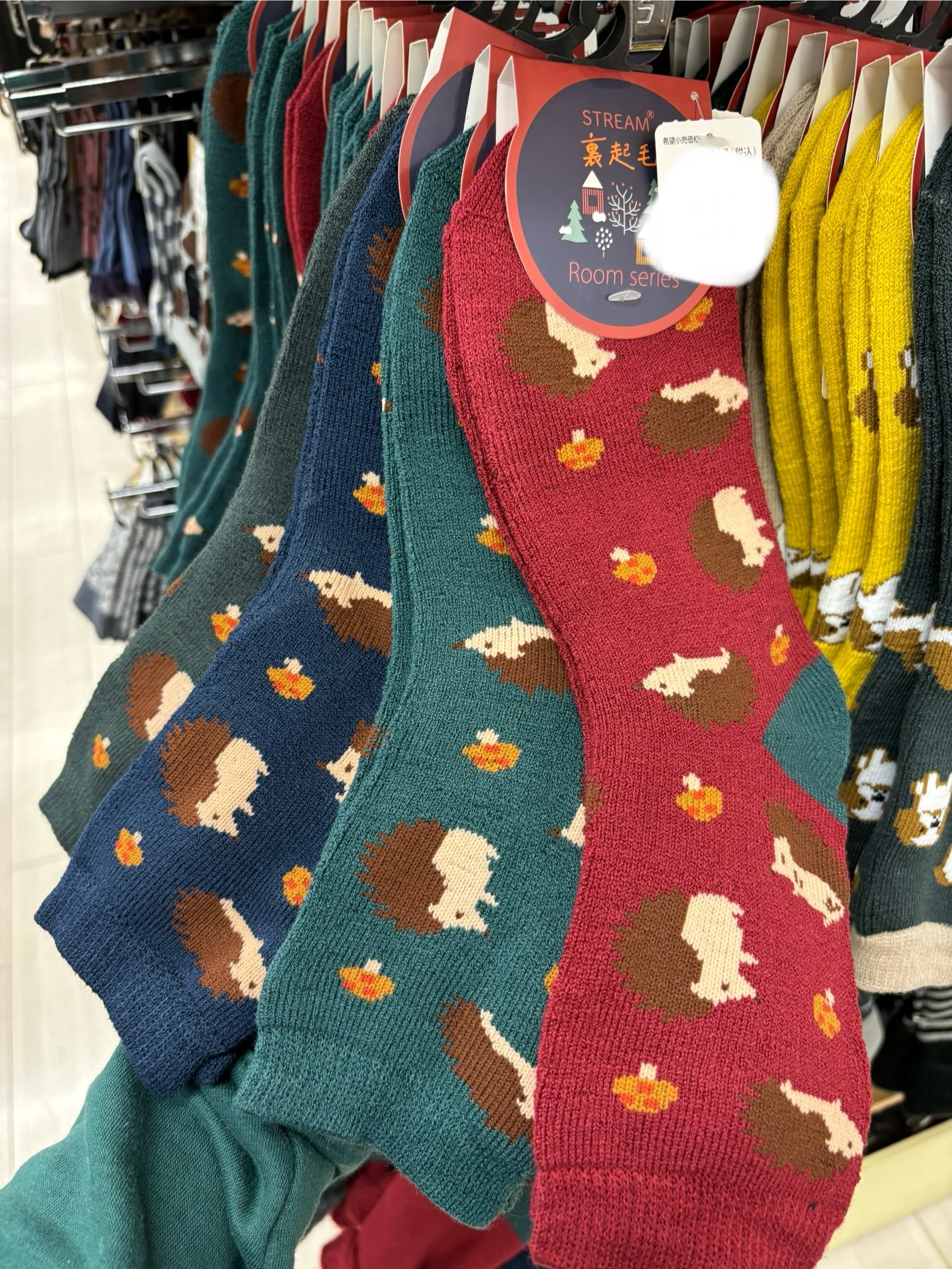 刺蝟圖案內起毛家居襪