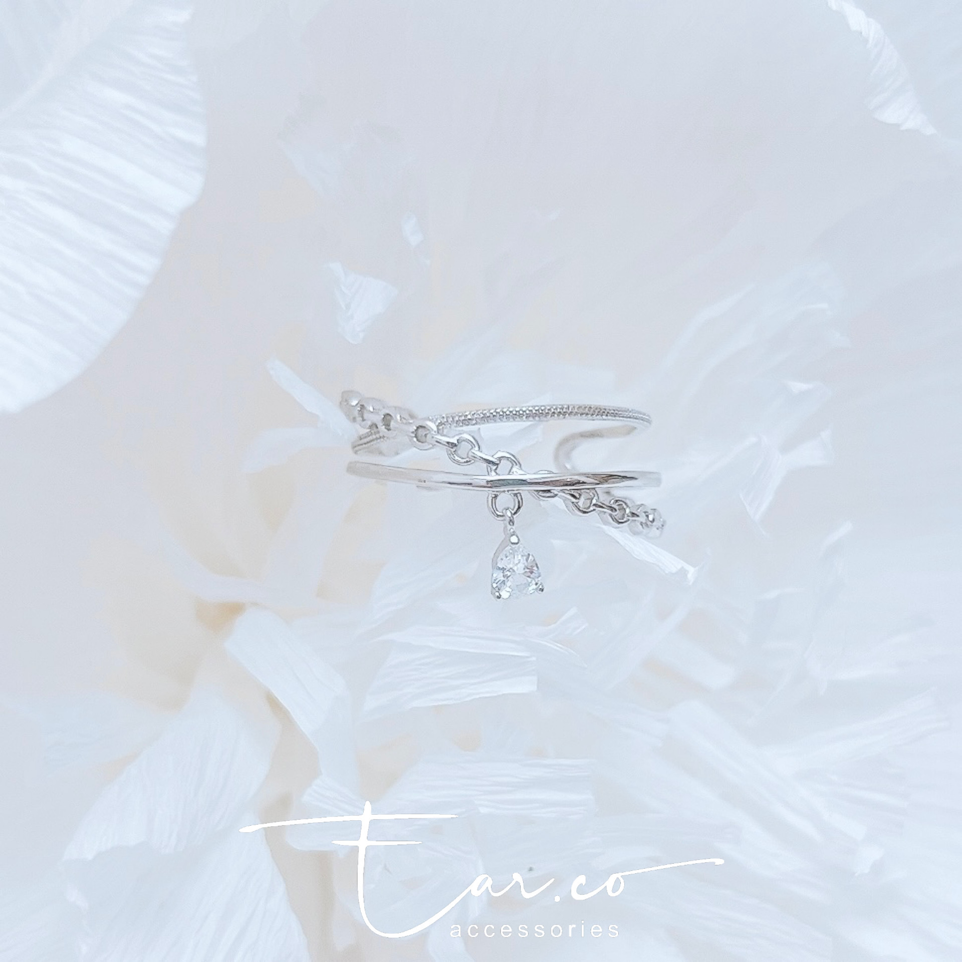 交錯線條紋理水滴純銀三層戒指 #A955