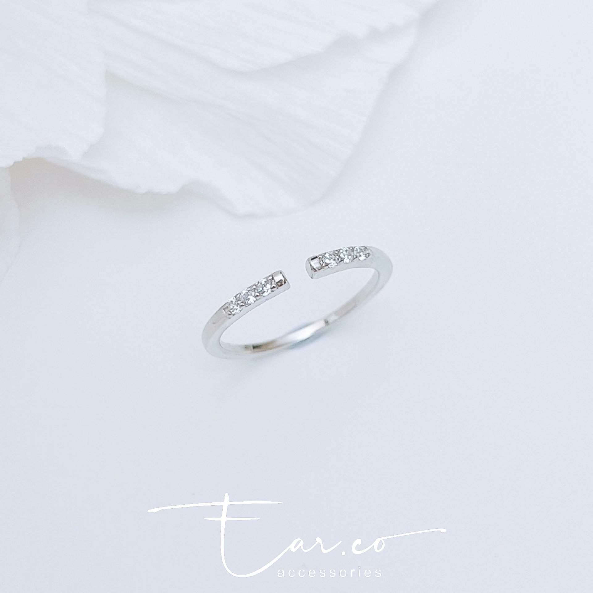 簡約閃石前面開口純銀戒指 #A952