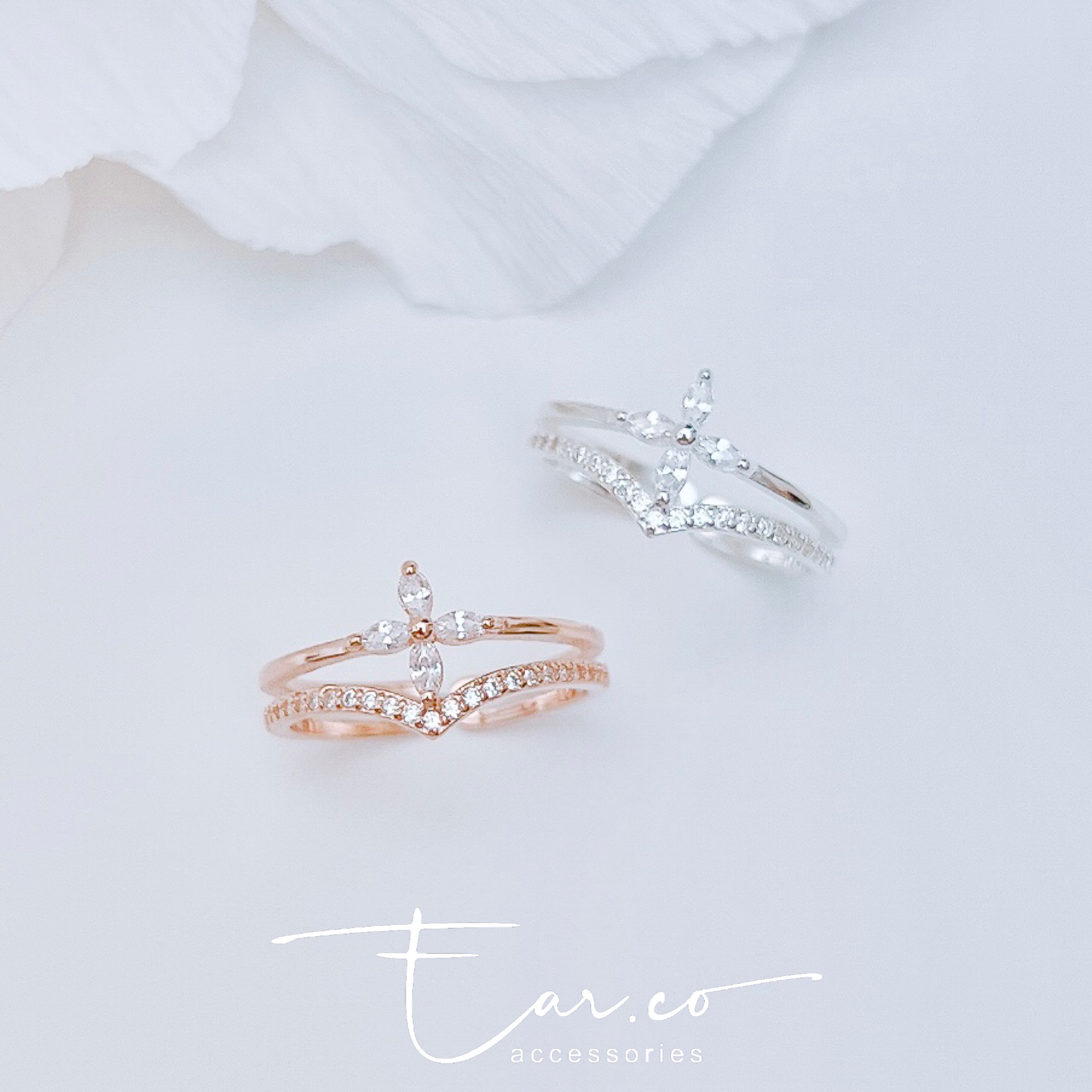 四葉草小V形雙層純銀戒指 #A949