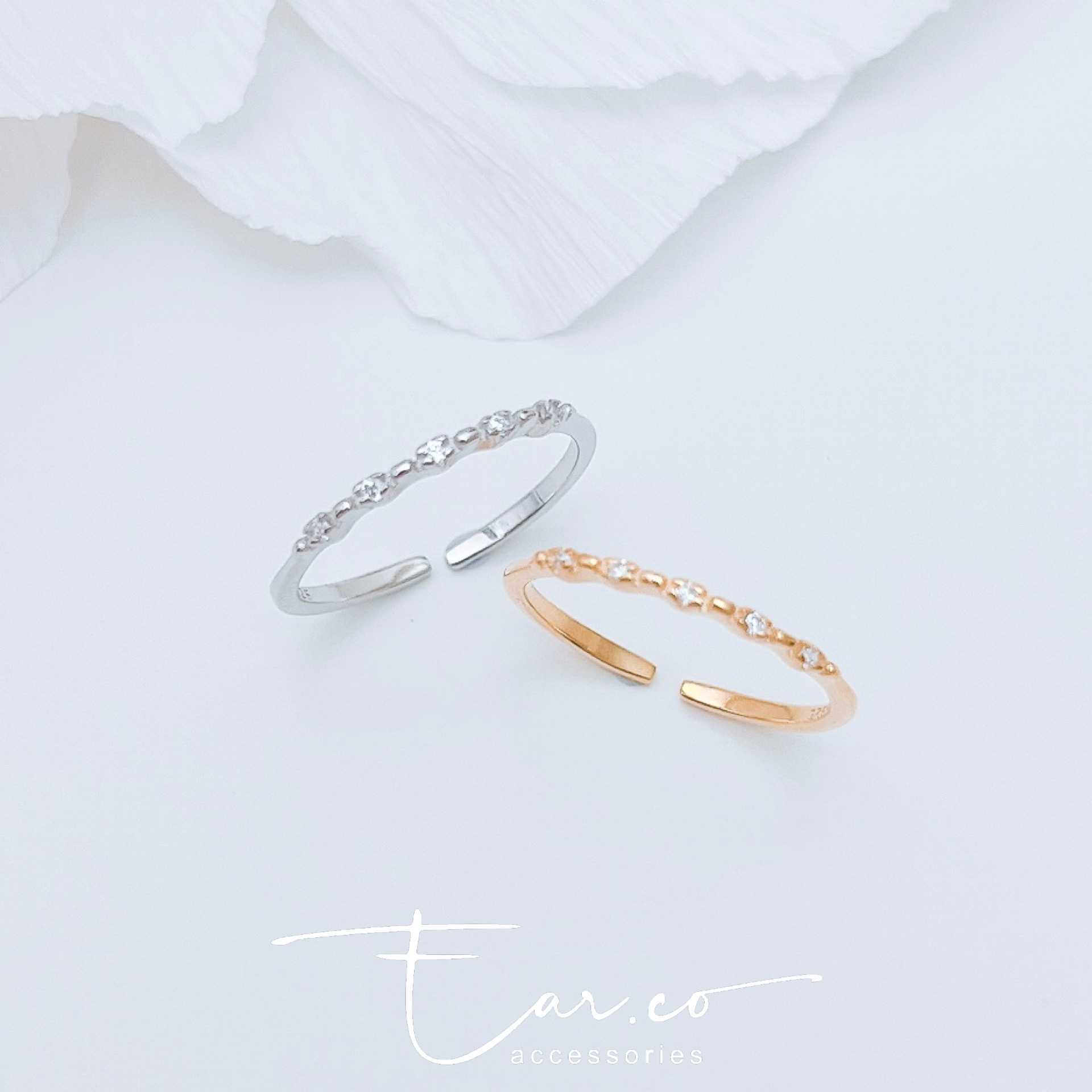 微鑲閃石簡約純銀線戒 #A948