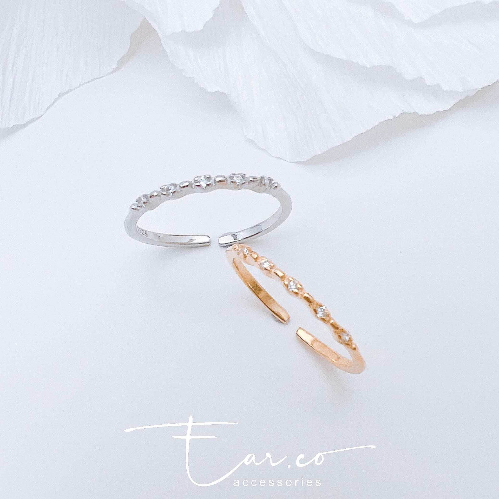 微鑲閃石簡約純銀線戒 #A948