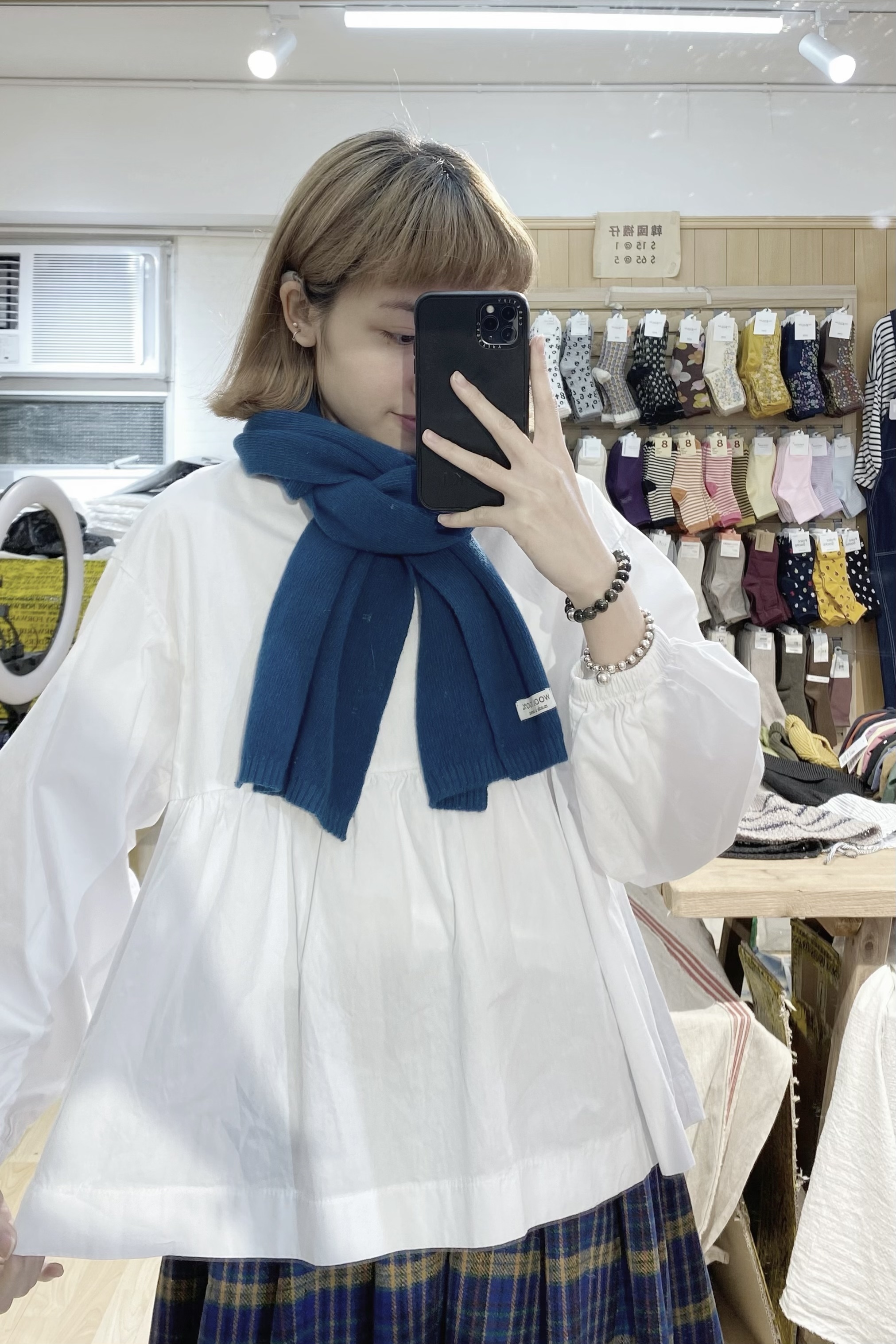 背半開鈕橡筋長袖上衣